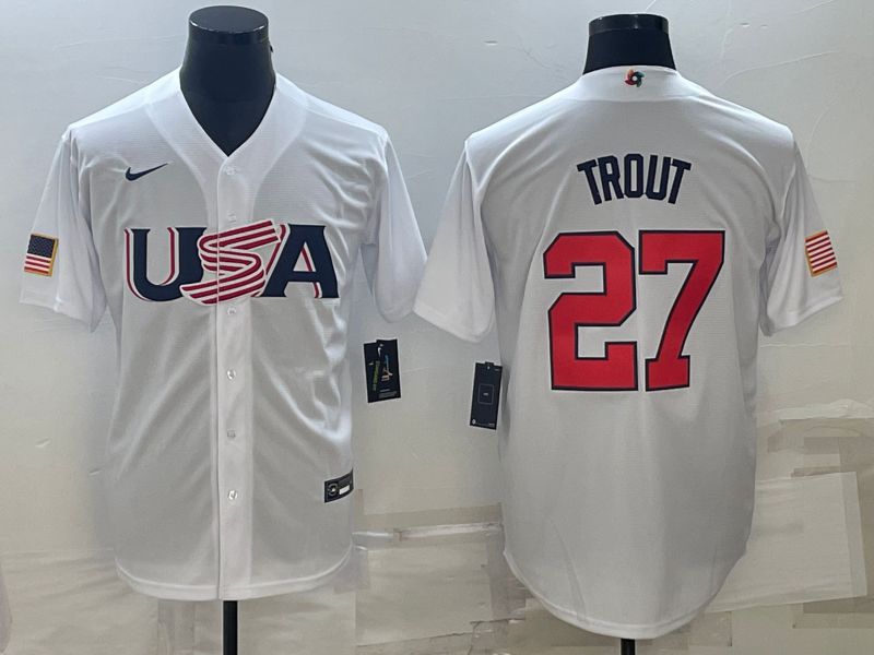 Men 2023 World Cub USA #27 Trout White Nike MLB Jersey11->more jerseys->MLB Jersey